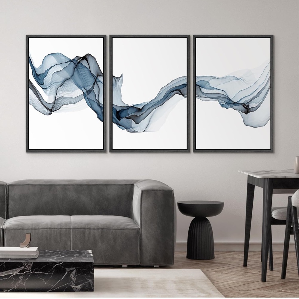 Abstract Blue and Black Wall Art Triptych